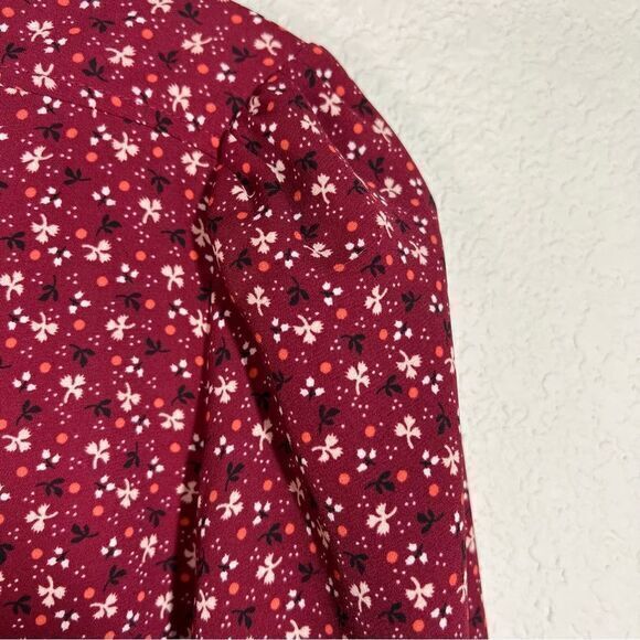 LOFT  Burgundy Red Floral Button Front Ruffle Long Sleeves Top Women's Small - Picture 3 of 6